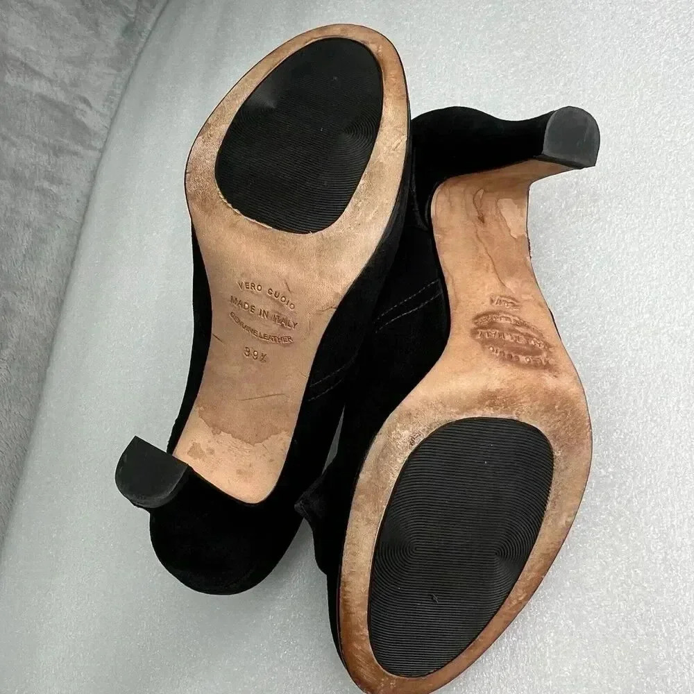 ANYI LU Hand Made‎ Italy Heels Black Fabric Metallic Leather Bow Detail Formal 9 - Picture 10 of 16